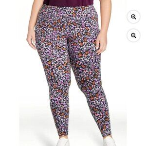 Terra Sky Plus Size 3X Leggings 24W 26W Floral Purple Stretch Athleisure 835
